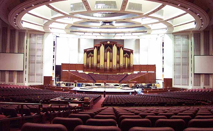 The pipe organ is smaller than the one in the Tabernacle.